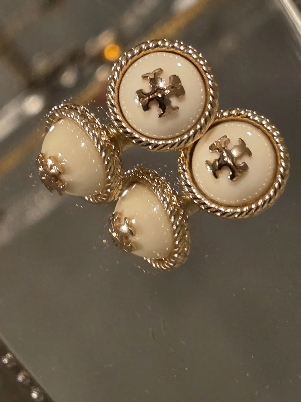 Tory Burch Rope Logo Ivory Stud Earring